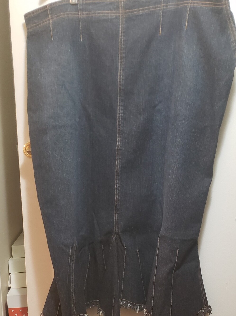 Destiny Jean Fishtail Dark Blue Women's Denim Jeans Skirt with Frayed Hem - Picture 2 of 2